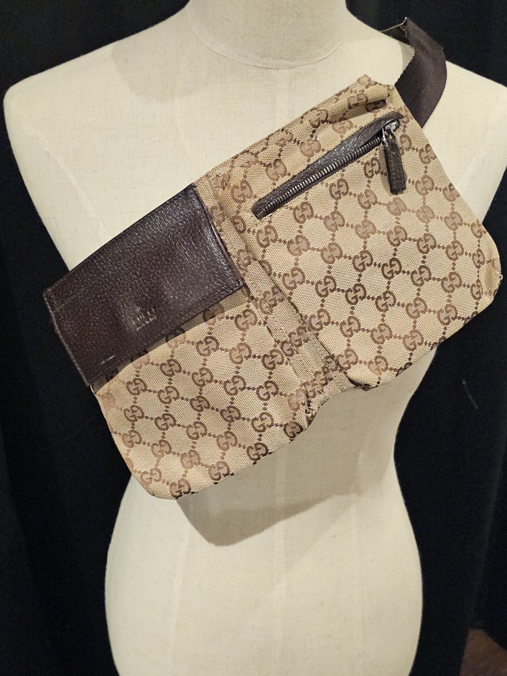 Gucci Brown Monogram Canvas Crossbody Belt Bag